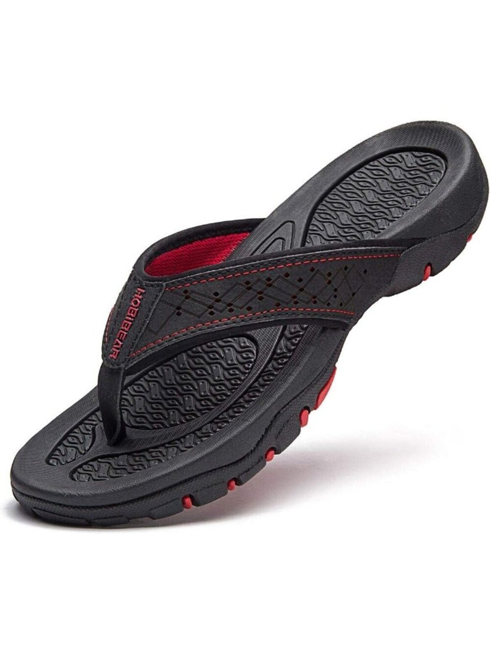 Mens Black Red Sport Flip Flops Comfort Outdoor Rubber Casual Thong Sandal Shoes